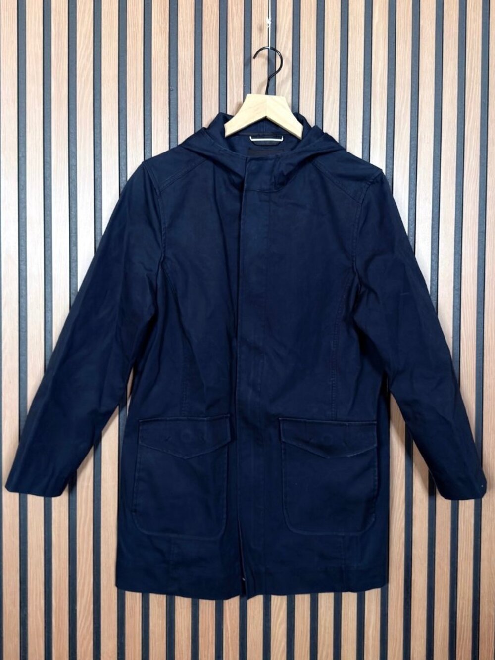 AETHER Parka Jacket 4 Womens Blue Navy Cotton Poly Front Pocket Hooded